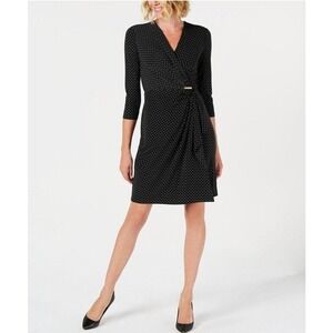 Charter Club Petite Faux-Wrap Dress Deep Black PP